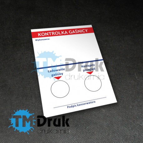 Kontrolka do gaśnicy z miejscem na kółczeka z datą - Producent TM Druk - Wrocław, Oława, Oleśnica, Nysa, Brzeg